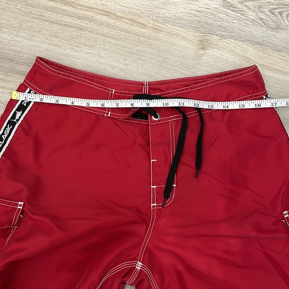 Pelagic Red with Navy & White Men’s Swim Trunks with Velcro and Drawstring Waist - Picture 11 of 11